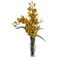Gotovo prirodni cvjetni aranžman izrađen od svilenog cimbidija, žute boje
