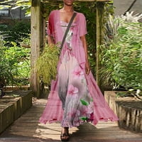 Žene casual cvjetni tisak tunika okrugli dekolte dvodijelne maxi haljine