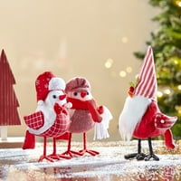 Svečani božićni stolni Božićni ukrasi s crvenom i bijelom zimskom pticom, set od 3