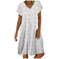 Ženska haljina ljetna ležerna modna haljina s printom kratkih rukava s kratkim rukavima, Bijela, Bijela