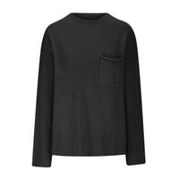 Guzom ženski džemperi- pleteni modni pulover dugih rukava s džepovima posada vrat jesen odjeća crna veličina m