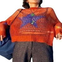 Ženski džemper s okruglim vratom, Prozirni pulover od pletenog džempera sa zvjezdanim printom