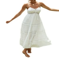 Ženska haljina u Boho stilu bez rukava, jednobojna, naramenice, jedna suknja, torta
