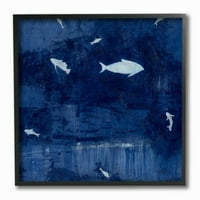 Studell Home Decor Deep Blue Fish Negativni svemirski silueti Slikanje uokvirene teksturizirane umjetnosti