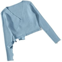 Ležerni čvrsti V vrat Osnovni vrhovi dugih rukava prašnjavi plavi džemperi