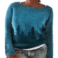 Cindysus žene pulover posada vrat Jumper Top Geometric Print džemper pleteni džemperi casual plavi 2xl