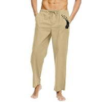 Muške casual pantalone, Muške obične Casual hlače s elastičnim pojasom i džepom od pamuka i lana panelne hlače