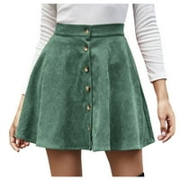 ženska jednobojna suknja A kroja s visokim strukom, Mini suknja u zelenoj boji
