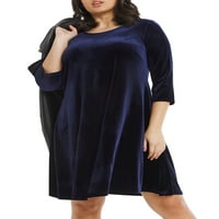 Ženska haljina za ljuljanje od velura veličine plus s četvrtastim rukavima