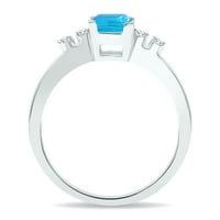 Ženski plavi topaz i dijamantni prsten u 10k bijelom zlatu