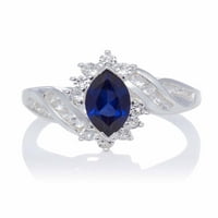 Prsten od sterling srebra s plavim safirom markiza i bijelim safirom, veličina 7