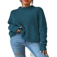 Casual jednobojni puloveri s lijevkom i dugim rukavima u zelenoj boji, Ženski džemperi