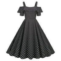 Crna ženska retro halter ruffle haljina kratkih rukava polka točkica tiskana velika rum haljina xxl