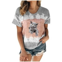 Ženske majice s printom mačke s leptir mašnom kratkih rukava s okruglim vratom slatke grafičke majice 50% popusta
