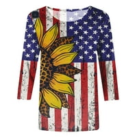 Ženski ljetni topovi modna majica s printom Dana neovisnosti bluza s okruglim vratom ležerni topovi