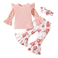 Malici za bebe djevojčice čipkaste točke tiskane majice majice za bljeskalicu+Suncokret cvjetni flare hlače odjeće