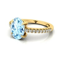 Akvamarinski prsten, dijamantni zaručnički prsten, 14-karatni zaručnički prsten od čistog zlata, rođeni martovski