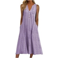 CLLIOS ženska modna casual ležera bez rukava s gumbom za print Pocket Maxi haljina za žene