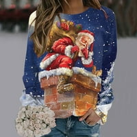 Puawkoer božićna dukserica Žene Djeda Djeda Mraza košulja s dugim rukavima Sretan božićni pulover vrhovi ženski