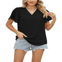 Ženska ljetna majica s kratkim rukavima, majica s kratkim rukavima, široka radna bluza od tunike, Crna, majica
