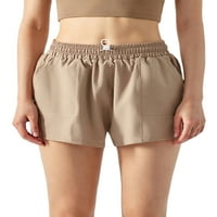 ženske sportske kratke hlače od umjetne kože s podstavom i prorezom, jednobojne široke hlače s elastičnim elastičnim