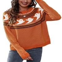 Paille žene retro ugodni pulover labavi rad na Halloween džemperu vrat zabava pleteni džemperi Jumper vrhovi narančaste