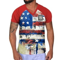 Majice američke zastave za muškarce, casual sports, Raglan u boji koji blokira rukave, pulover s izrezom u obliku
