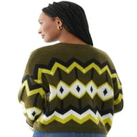 Ženski džemper s okruglim vratom s geometrijskim uzorkom u donjem dijelu leđa
