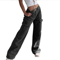 Ženske modne jednobojne traper hlače s džepnim šavovima Ležerne široke hlače srednjeg struka traperice