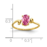 14K žuto zlato 7x ovalni ružičasti turmalin prsten