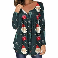Ženski modni džemperi za žene, Umfun ženski ležerni božićni tiskani pulover, gumbe dugih rukava okruglog vrata,