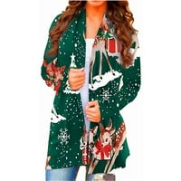 Ženski Božićni kardigan, gornja odjeća s dugim rukavima s božićnim printom iz crtića, dugi kardigan s otvorenim