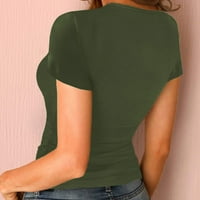 Ljetna jednobojna ležerna majica, pulover s izrezom U obliku slova A, pripijeni gornji dio kratkih rukava, Ženska