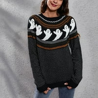 Ženski džemper zima Osnovna pletena rukava vrat casual Halloween print nadmašuje