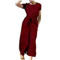 Hueook kombinezon za žene plus modna modna casual solidna boja džepni džep labave ravne hlače