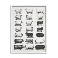 Vintage grafika s bijelim uokvirenim domaćim životinjama, zidni tisak, dizajn Daphne polselli