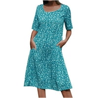 Ljetne haljine za žene casual kvadratni ovratnik Polu rukava boho cvjetni print linijski swing midi haljina na