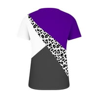 Scyoekwg Womens v Neck majice kratki rukavi casual labave fit bluze lagane majice majice leopard u boji blok patchwork