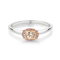 Kralj dragulja 0. Karat breskve morganit s ružičastim dijamantom uzgojenim u laboratoriju, prsten od bijelog zlata