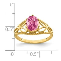 14k žuto zlato, 8 puta ovalni prsten s ružičastim turmalinom
