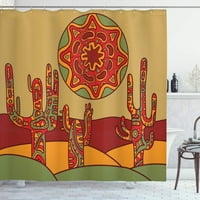 Zavjesa za tuširanje kaktus, ispis kaktusa iz crtića s orijentalnim efektima, umjetnički Grafički ispis, komplet