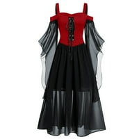 + Gotičke crne haljine za žene u gotičkom stilu za Noć vještica, Plus size, ramena, Leptir rukav, Crveni;