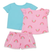 Ganimals majica za bebe i mališani, majica, lepršavi rukavi i kratke hlače, trodijelni set