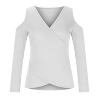 Ženske košulje dugih rukava s ramena, elegantni casual jednobojni puloveri s izrezom u obliku slova u, vrhovi,