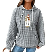 Pyju Clearance ženska majica s kapuljačom s kapuljačom, vafli pleteni labavi udoban odmor pulover Slatki snjegović