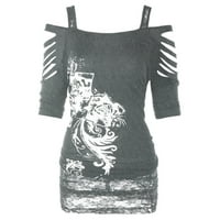 Topovi s naramenicama za žene ženski poderani casual topovi s ramena modna gotička bluza majica Rock Top Ženska