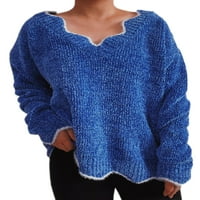 Ženski pulover s dugim rukavima, široki pleteni džemperi, radni zimski topli džemper s izrezom u obliku slova