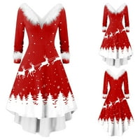 Manxivoo božićne haljine za žene žene božićni dugi rukav v ovratnik asimetrična haljina za zabavu zabava bijela