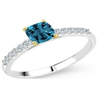 Prsten je izrađen od srebra s dijamantom uzgojenim u laboratoriju MBP i 10K žutog zlata s londonskim plavim topazom.