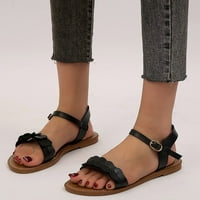 Ženske cipele modne ljetne obične kožne ravne sandale s ukrasnom kopčom u obliku srca, crne 6,5